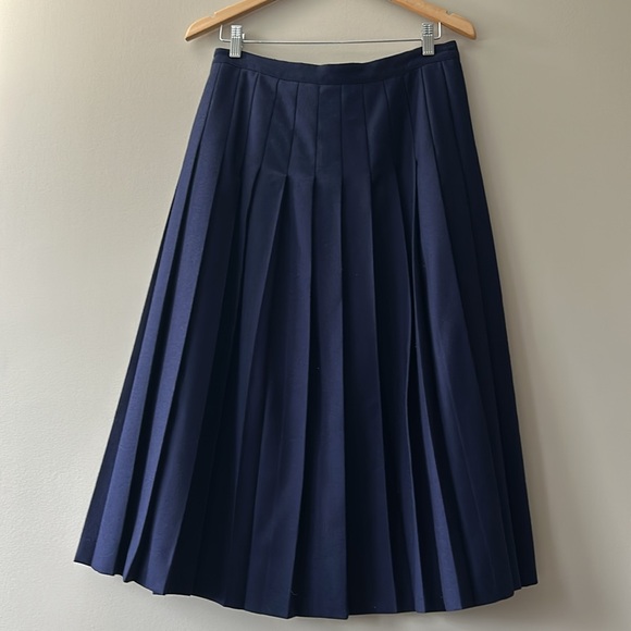 Navy Pleated Midi Full/A-Line Skirt - Picture 4 of 12